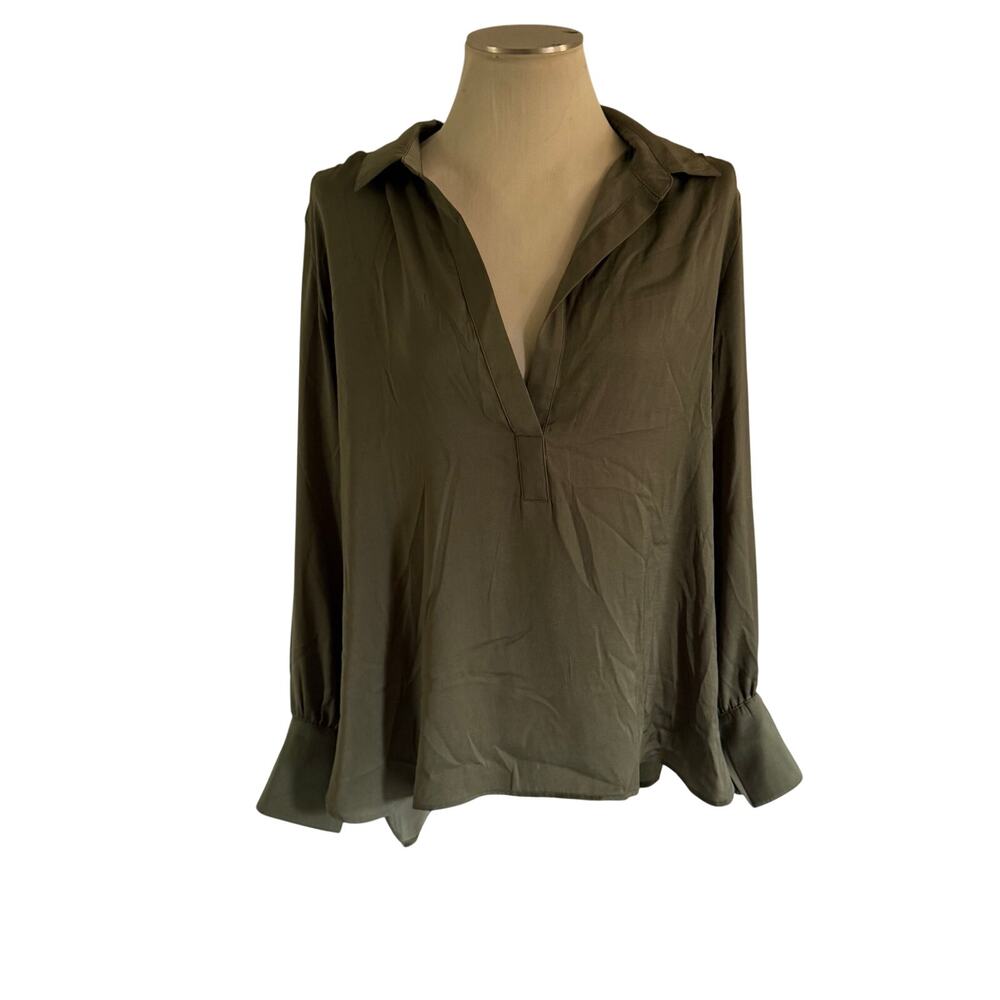 NWT Banana Republic Olive Green Popover Blouse Plus Size XXL Work Office Career